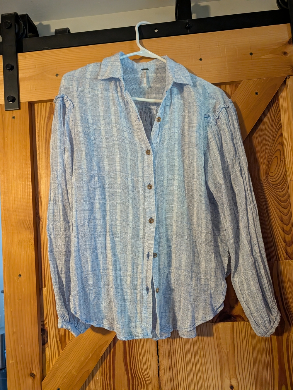 Free People Light Blue Striped Textured Button-Down Shirt - Women's Xs